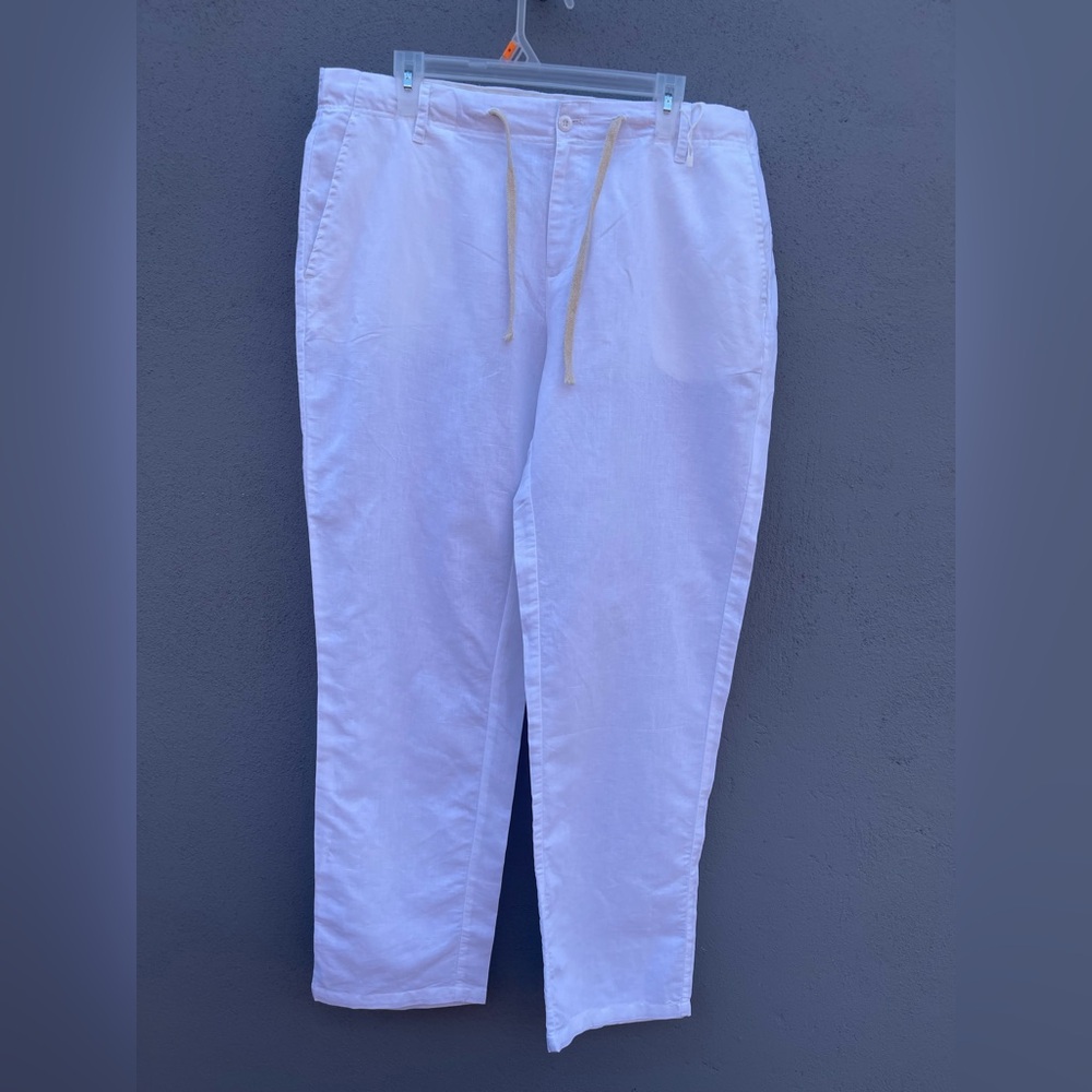 White Linen Drawstring Pants - Picture 5 of 11
